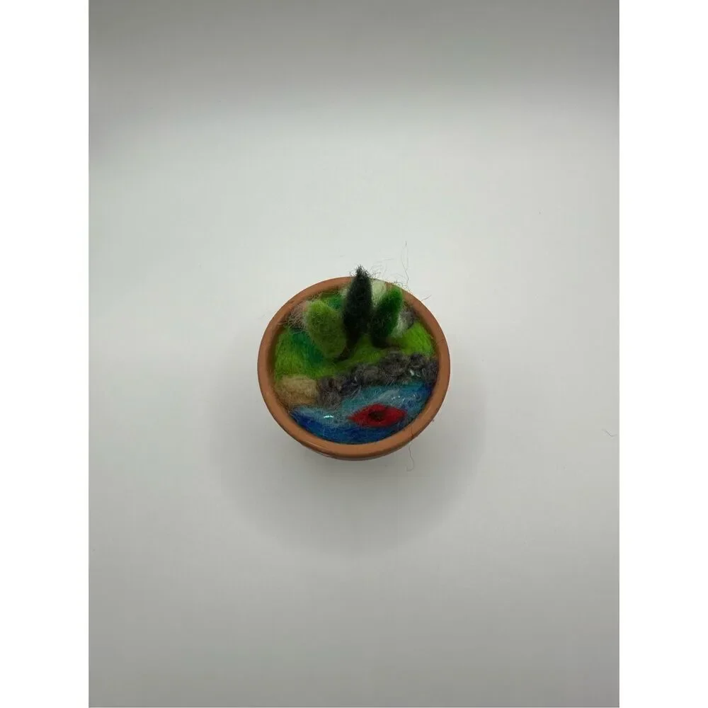 2 in pot Needle Felted 3D Landscape Art, kayak, Pine tree, river, MADE TO ORDER